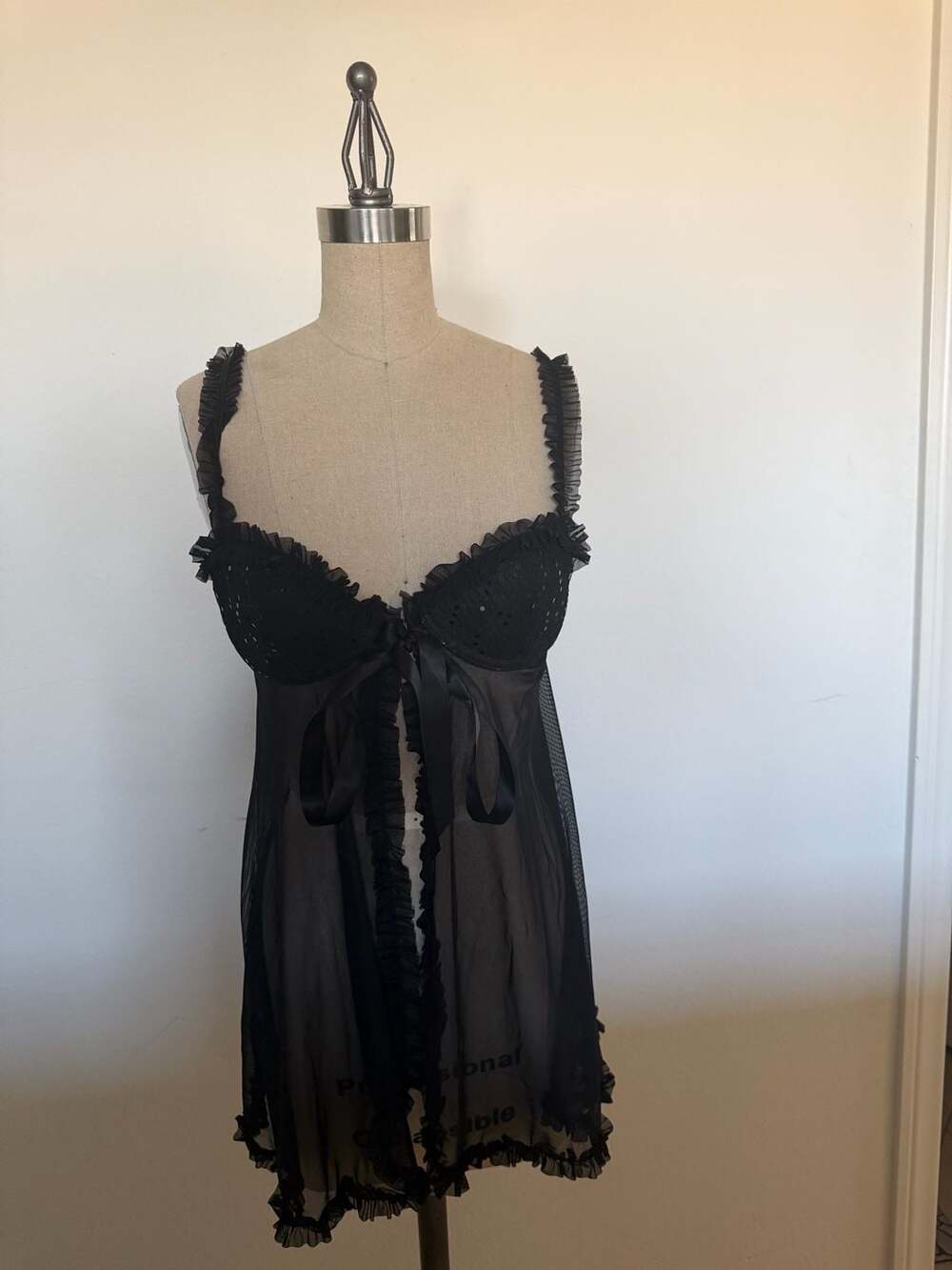 Victoria's Secret Sexy Little Things Black Sequin Flyaway Babydoll Gown 34B
